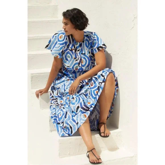 Anthropologie Somerset Hawaiian blue tiered maxi dress - Picture 3 of 12